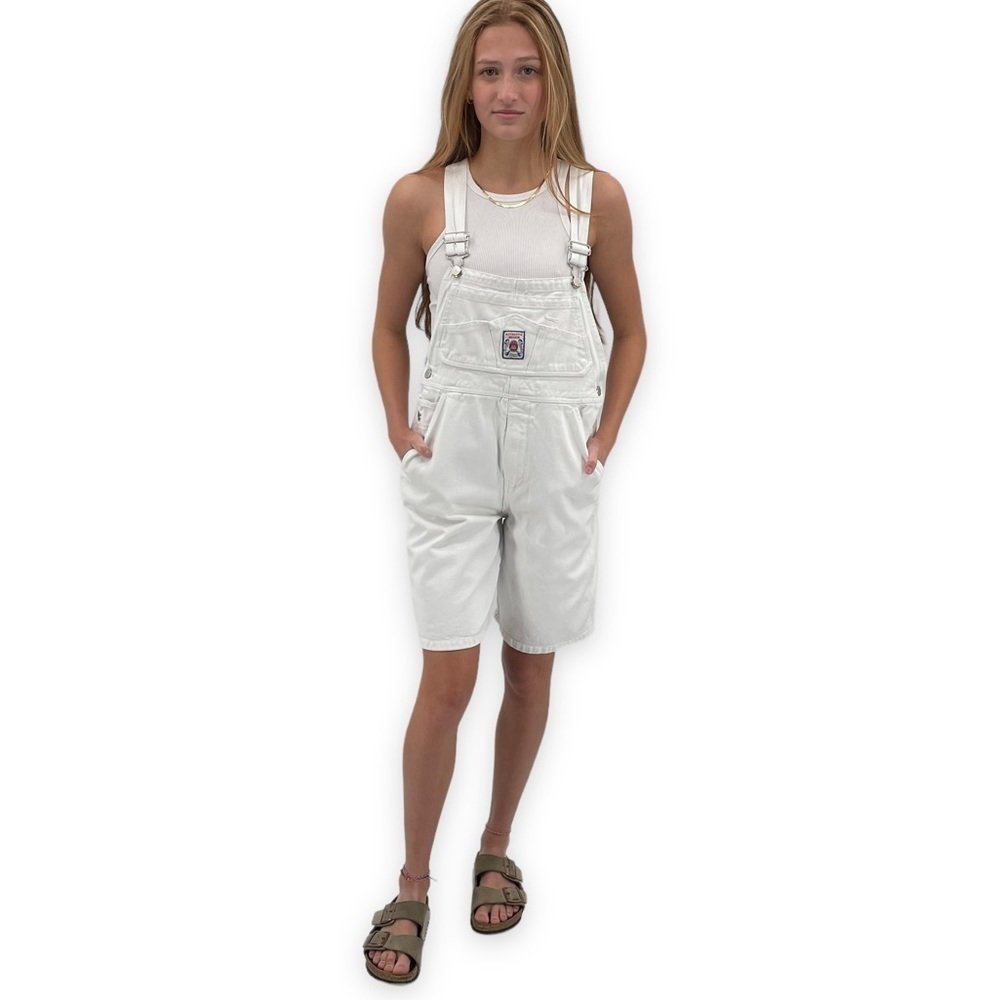 Vintage Y2K GAP Shortalls White Overalls Shorts 100% Cotton | Kids XL Women's XS - Picture 7 of 12
